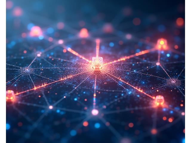 Representation of advanced machine learning algorithms and neural networks processing educational data, with lines connecting concepts like natural language processing and predictive analytics.
