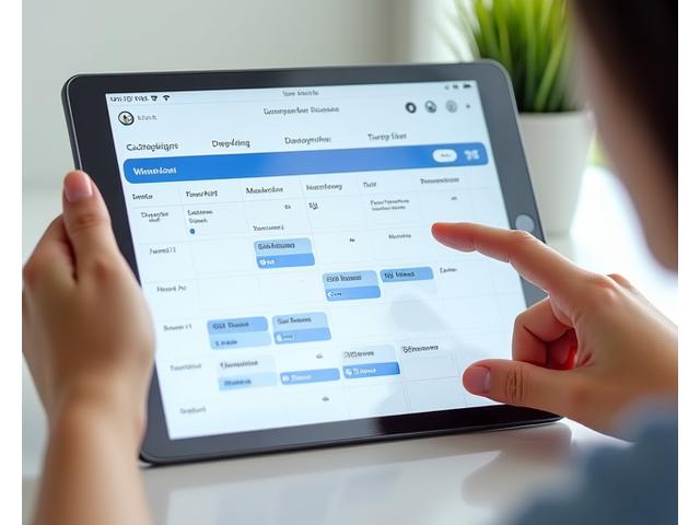 A digital calendar interface on a tablet showing various booked and available tutoring slots throughout the week, emphasizing flexibility and ease of scheduling.