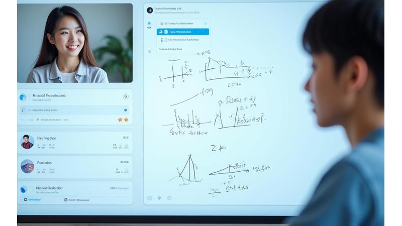Screenshot of Solace Spark Institute's virtual classroom interface showing a tutor and student interacting, with an interactive whiteboard, chat, and video feeds visible.