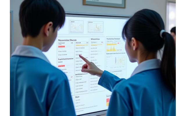 Group of Korean high school students presenting a sensor-based environmental monitoring device they built, illustrating community impact.