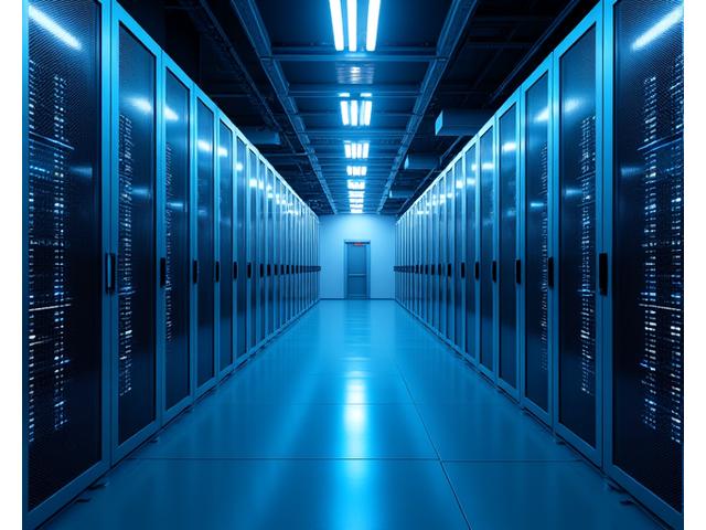 Server racks with glowing lights, representing robust cloud infrastructure and secure data centers, positioned in Korea.